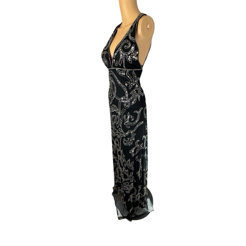 Mac Duggal Couture Black Beaded Plunge Front Open Back Evening Dress Gown Prom L - Picture 3 of 13
